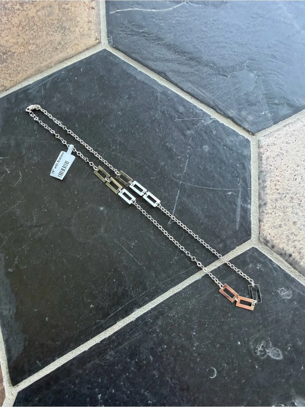 14kt White Gold Stations Link Necklace 18” long